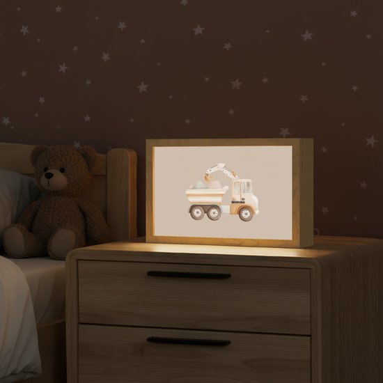 Nachtlampje 30x20 cm - Kinder lampje - Kiepwagen - Auto - Beige - Tafellamp kinderkamer - Slaapkamer lamp - Bedlamp kinderen - Kinderlampje stopcontact - Wandlamp babykamer - Nachtlampjes van OnlyWow — afbeelding 2