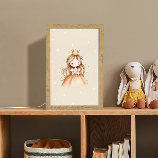 Nachtlampje 20x30 cm - Kinder lampje - Prinses - Goud - Stippen - Tafellamp kinderkamer - Slaapkamer lamp - Bedlamp kinderen - Kinderlampje stopcontact - Wandlamp babykamer - Nachtlampjes van Merkloos — afbeelding 3