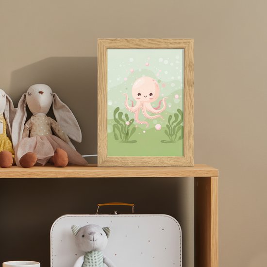 Nachtlampje 15x20 cm - Kinder lampje - Octopus - Zeedieren - Groen - Onderwater - Tafellamp kinderkamer - Slaapkamer lamp - Bedlamp kinderen - Kinderlampje stopcontact - Wandlamp babykamer - Nachtlampjes van Merkloos — afbeelding 3