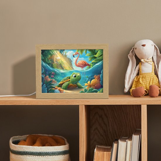 Nachtlampje 20x15 cm - Kinder lampje - Schildpad - Flamingo - Tropisch - Oceaan - Tafellamp kinderkamer - Slaapkamer lamp - Bedlamp kinderen - Kinderlampje stopcontact - Wandlamp babykamer - Nachtlampjes van OnlyWow — afbeelding 3