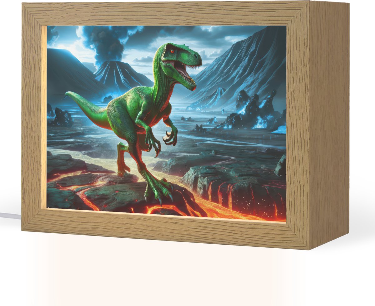 Nachtlampje 20x15 cm - Kinder lampje - Dino - Lava - Groen - Jongens - Tafellamp kinderkam