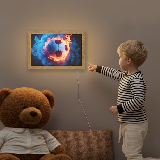 Nachtlampje 30x20 cm - Kinder lamp - Voetbal - Vuur - IJs - Blauw - Tafellamp kinderkamer - Slaapkamer lamp - Bedlamp kinderen - Kinderlampje stopcontact - Wandlamp babykamer - Nachtlampjes van Merkloos — afbeelding 5