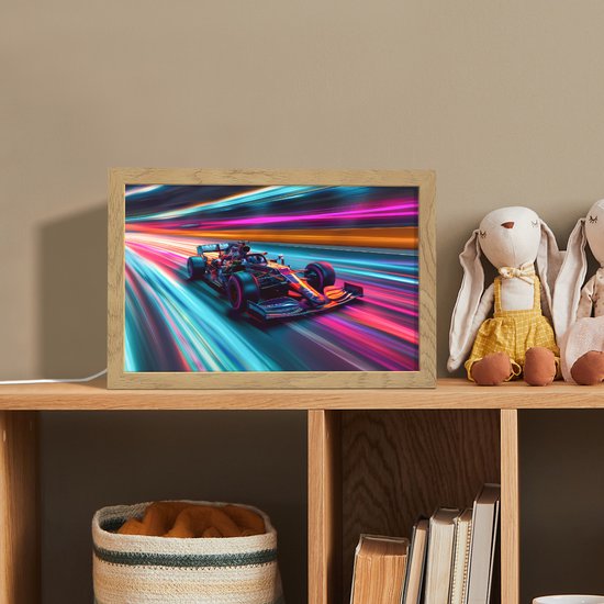 Nachtlampje 30x20 cm - Kinder lampje - Racen - Auto - Race - Jongens - Kleurrijk - Tafellamp kinderkamer - Slaapkamer lamp - Bedlamp kinderen - Kinderlampje stopcontact - Wandlamp babykamer - Nachtlampjes van Merkloos — afbeelding 3