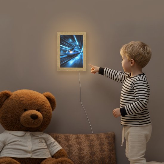 Nachtlampje 15x20 cm - Kinder lamp - Trein - Blauw - Neon - Tafellamp kinderkamer - Slaapkamer lamp - Bedlamp kinderen - Kinderlampje stopcontact - Wandlamp babykamer - Nachtlampjes van Merkloos — afbeelding 5