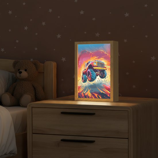 Nachtlampje 20x30 cm - Kinder lampje - Monstertruck - Auto - Jongens - Kleurrijk - Tafellamp kinderkamer - Slaapkamer lamp - Bedlamp kinderen - Kinderlampje stopcontact - Wandlamp babykamer - Nachtlampjes van Merkloos — afbeelding 2
