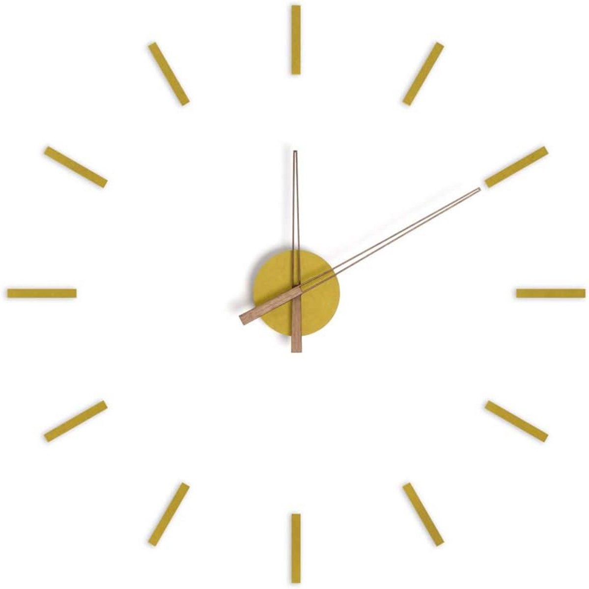 Gele Houten Wandklok 100 cm - Geluidsloos en Eenvoudig Te Monteren