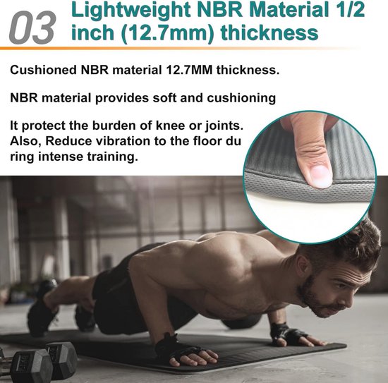 Extra Brede Yogamat met Randbescherming - 1/2 Inch Dikte voor Optimale Demping van Merkloos — afbeelding 2
