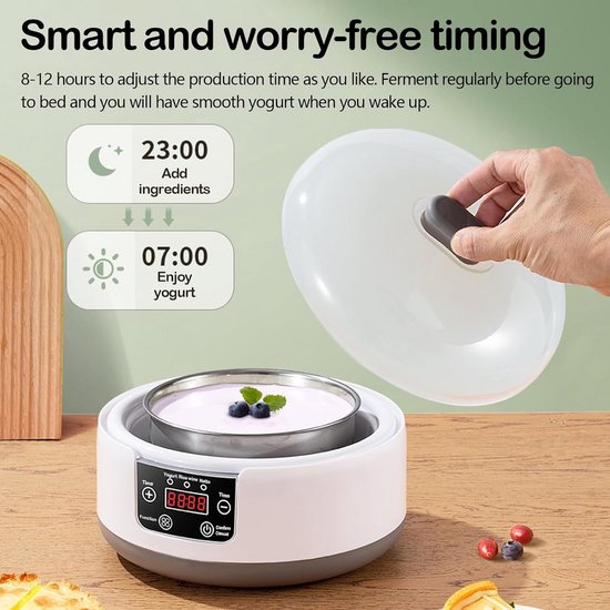 Yoghurtmaker met 5 Glazen en 1.2L Kom - Voor Zelfgemaakte Yoghurt en Natuurlijke Fermentatie — afbeelding 5