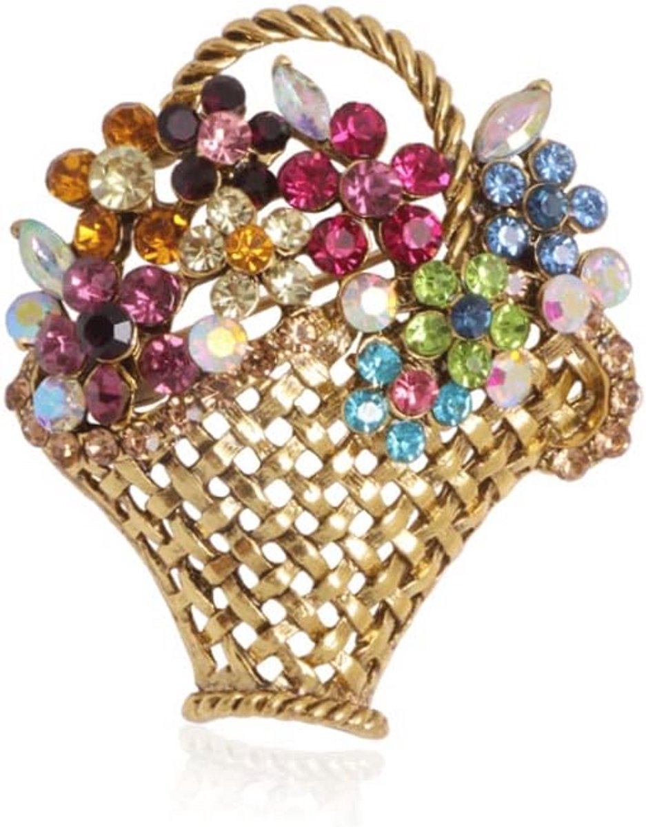 Kleurrijke Bloem Mand Broche met Strass voor Vrouwen - Lente Corsage en Jas Pin