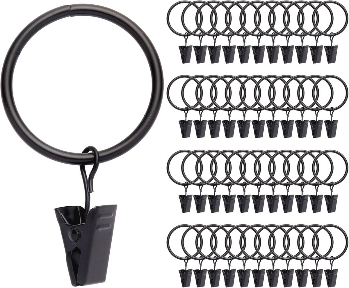 40 Pack Gordijnringen met Clips - Decoratieve RVS Metalen Ringen voor Gordijnen - 1,25 cm Roestvast (Zwart)
