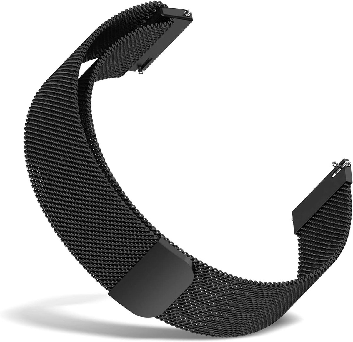 Allecta - Metalen armband met snelsluiting voor bandaanzet - 18mm, 20mm, 22mm - Roestvrijstalen armband - Heren en dames - Zwart.