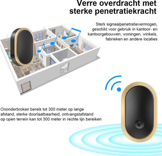 Draadloze deurbel - Draadloos - Deurbel - Deurbel - Draadloze deurbel - Met ontvanger - Noodoproepapparaat voor ouderen - Extra groot bereik - Afstandsbediening voor beller - zwart — afbeelding 3