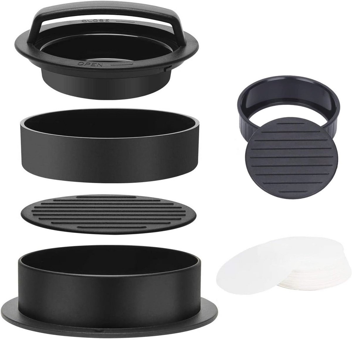 3-in-1 Hamburgerperset voor Gevulde Hamburgers met 200 Stuks Hamburgerpapier