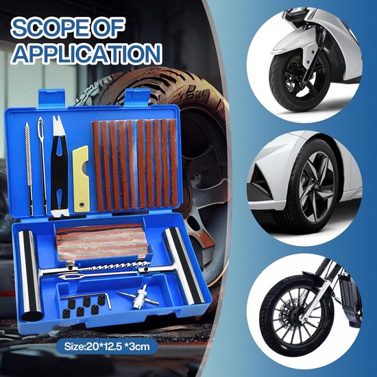 BGIUSQF 58-delige Bandenreparatieset – Voor Auto, Motor, Fiets, SUV En Meer – In Handige Opbergdoos