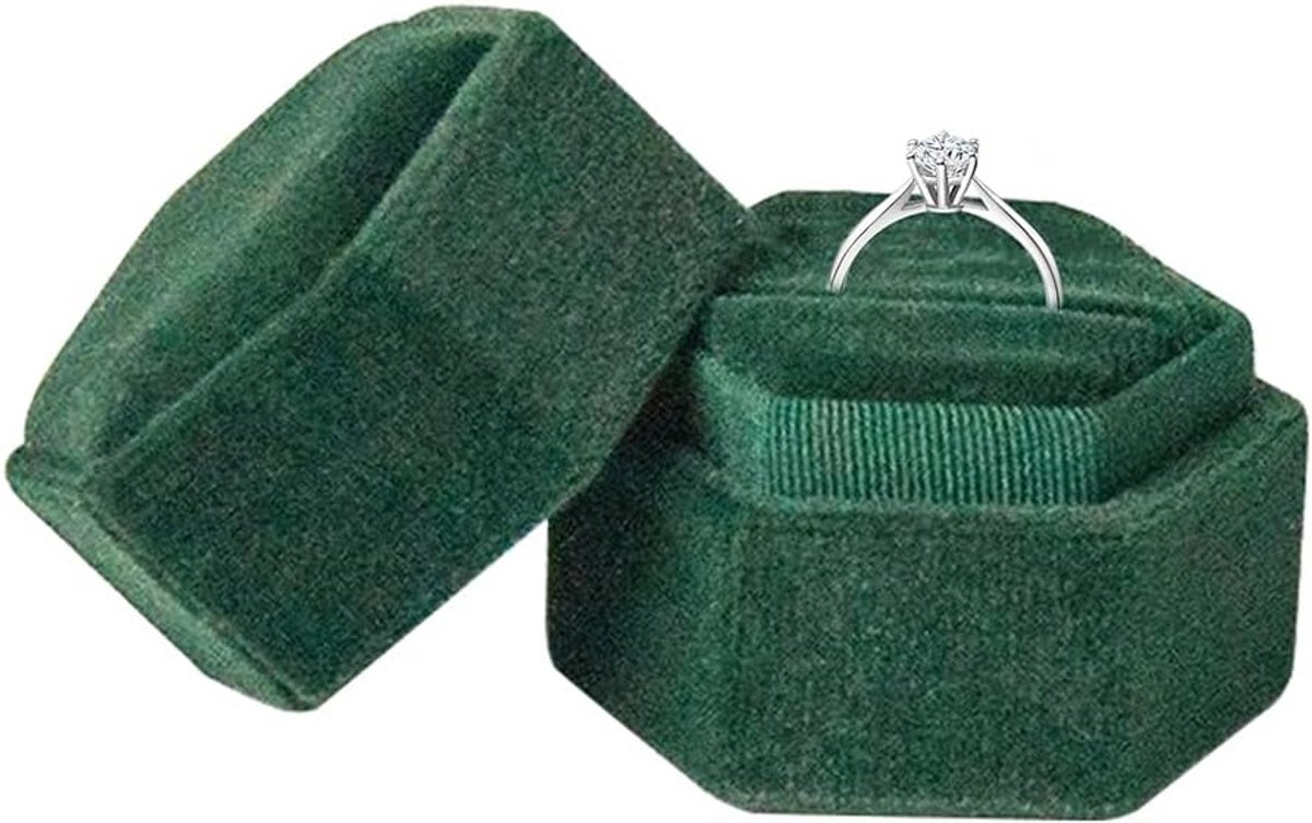 Fluwelen zeshoekige ringdoos - Vintage sieradenetui voor verlovingsvoorstel en trouwceremonies