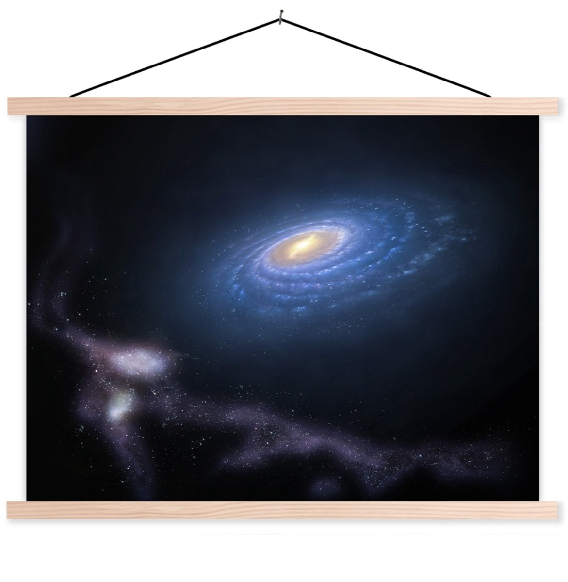 Posterhanger incl. Poster 40x30 cm - Schoolplaat - Een illustratie van de Melkweg in de ruimte - Textielposter - Blanke latten