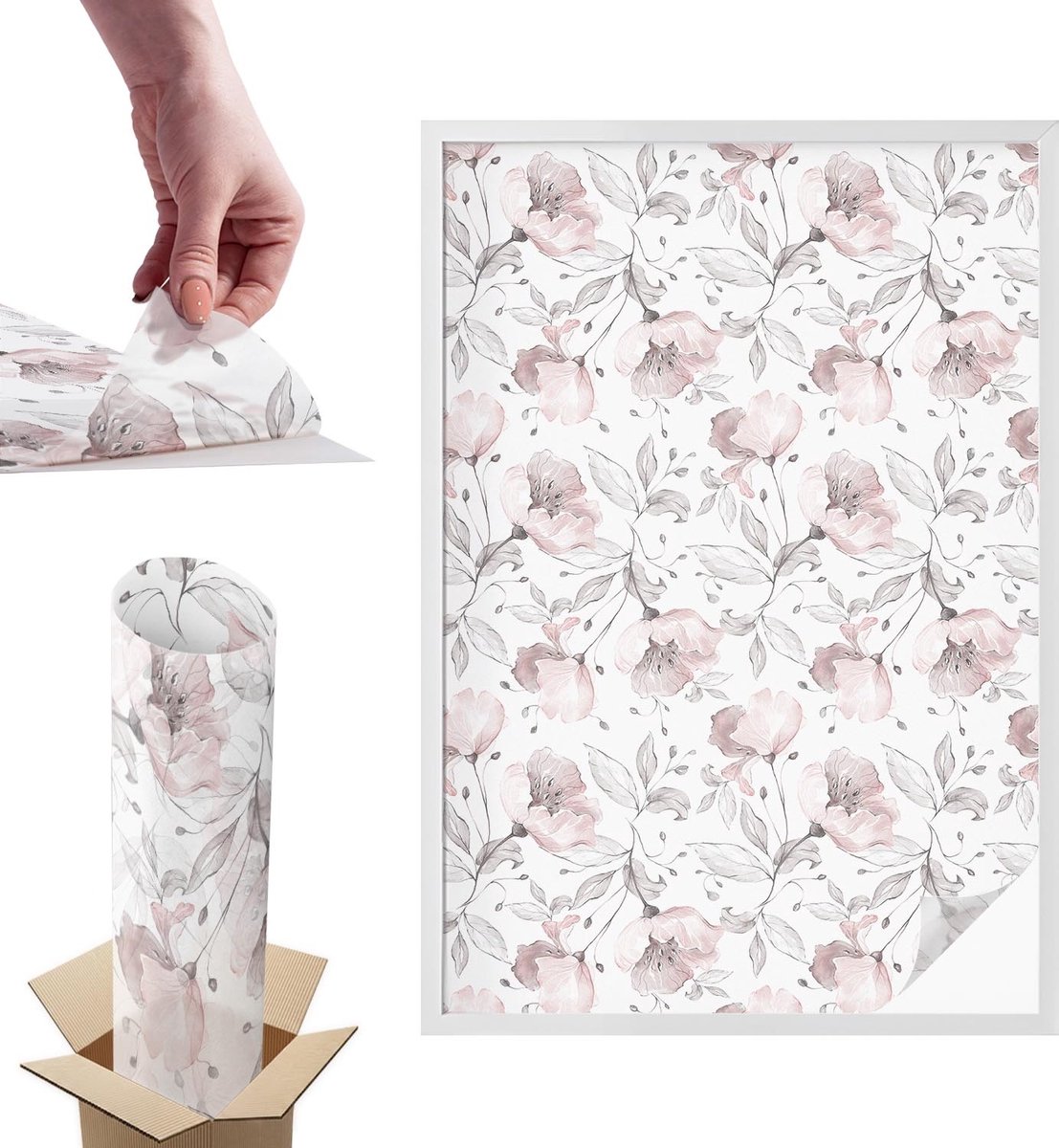 TULUP Raamfolie Anti inkijk - Rozenblaadjes Anti inkijk Raamfolie - 100x146 cm - Zwart-wit Raamfolie Tegen inkijk - Zelfklevende Anti inkijk Folie Glas in Lood - Voor de slaapkamer, woonkamer en hal. - Zonwerende Raamfolie Glas in Lood Zwart-wit - Rozenblaadjes