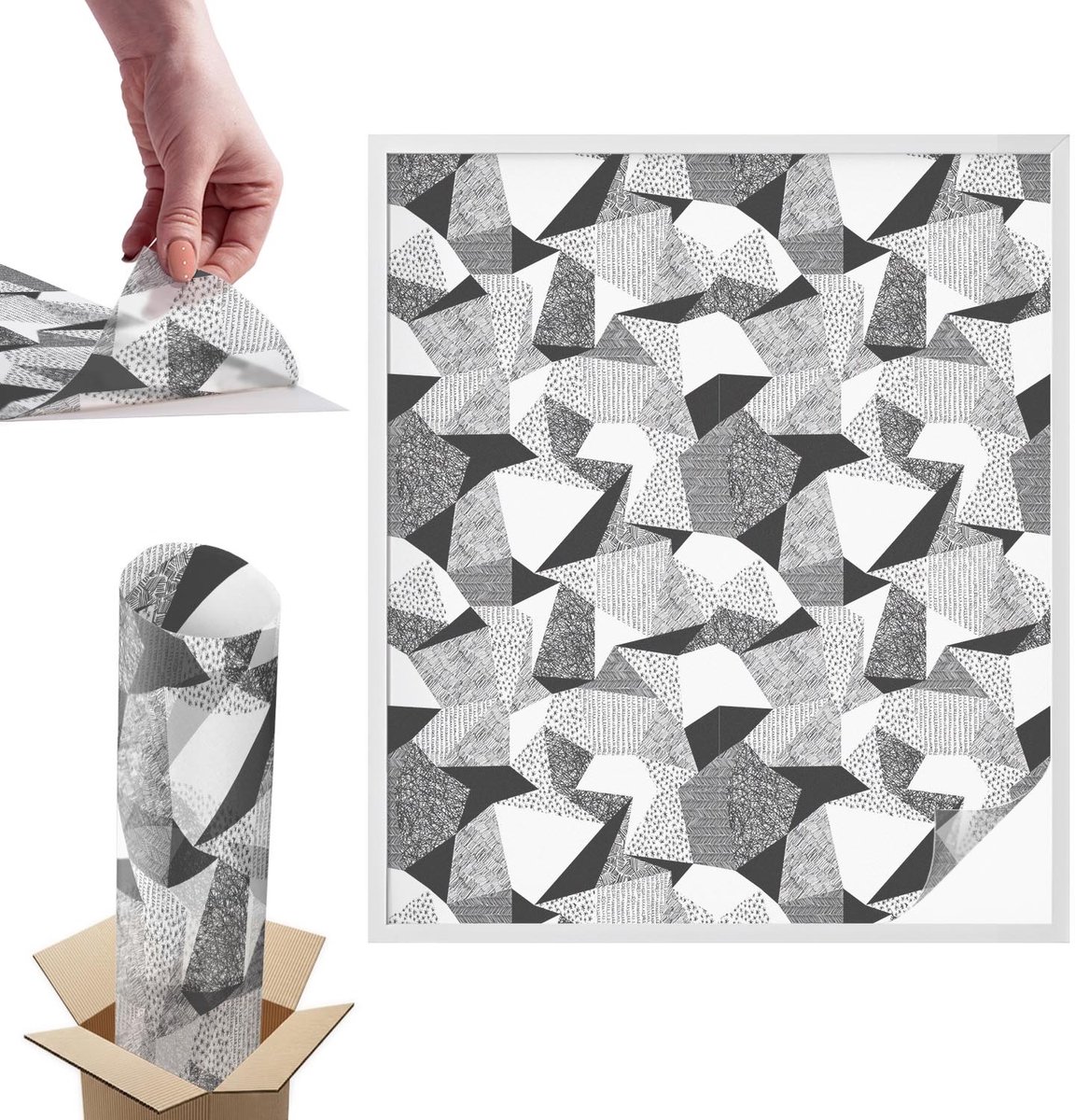 TULUP Raamfolie Anti inkijk - Geometrische figuren Anti inkijk Raamfolie - 100x116 cm - Zwart-wit Raamfolie Tegen inkijk - Zelfklevende Anti inkijk Folie Glas in Lood - Voor op kantoor, voor de woonkamer, voor de hal - Raamfolie Zonwering Zwart-wit - Geometrische figuren