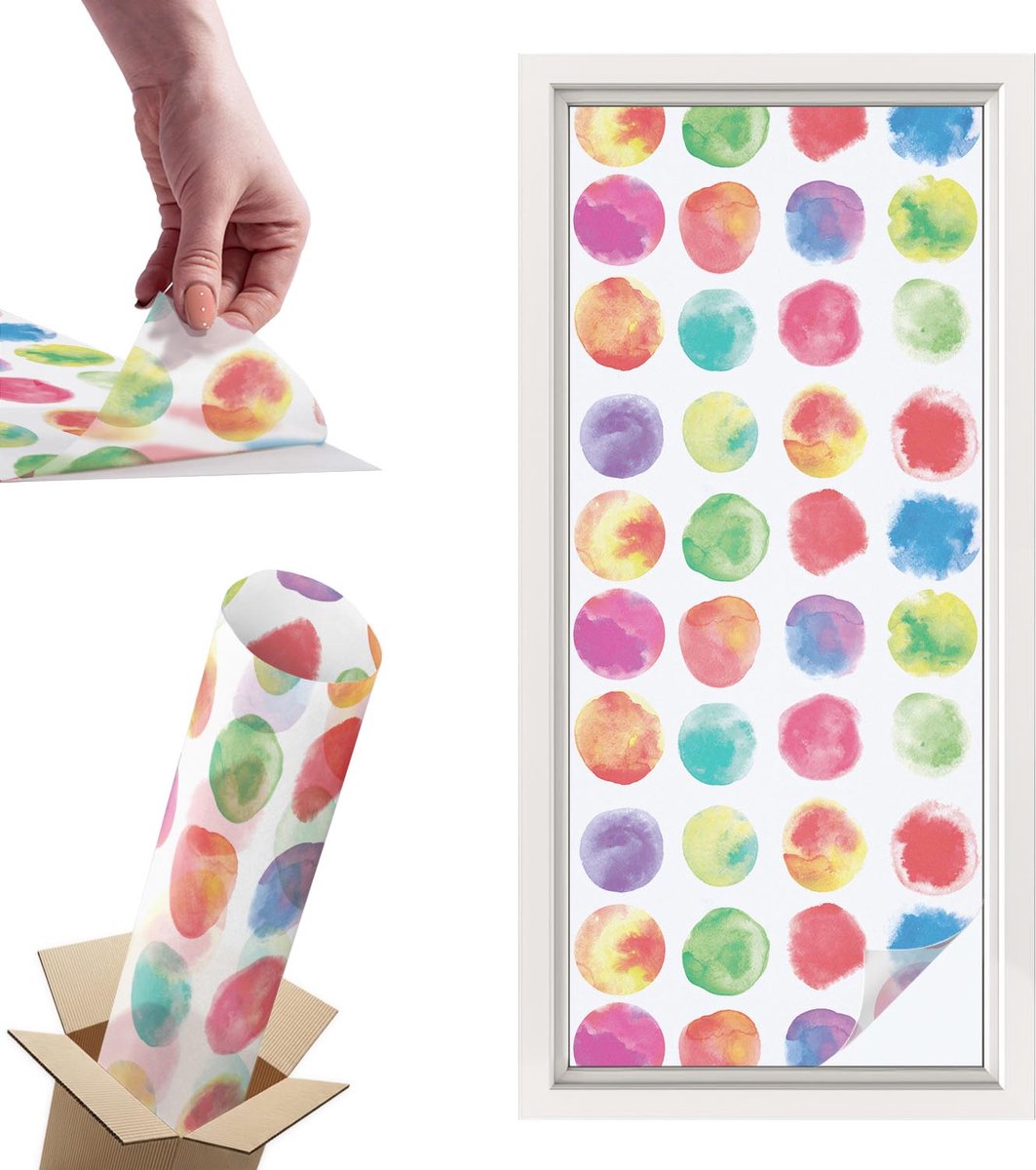 TULUP Raamfolie Anti inkijk - Kleurrijke cirkels Privacy Folie Raam - 50x116 cm - Veelkleurig Anti inkijk Folie - Raamfolie Tegen inkijk Glas in Lood - Voor de slaapkamer, woonkamer en hal. - Raamfolie Zonwering Veelkleurig - Kleurrijke cirkels