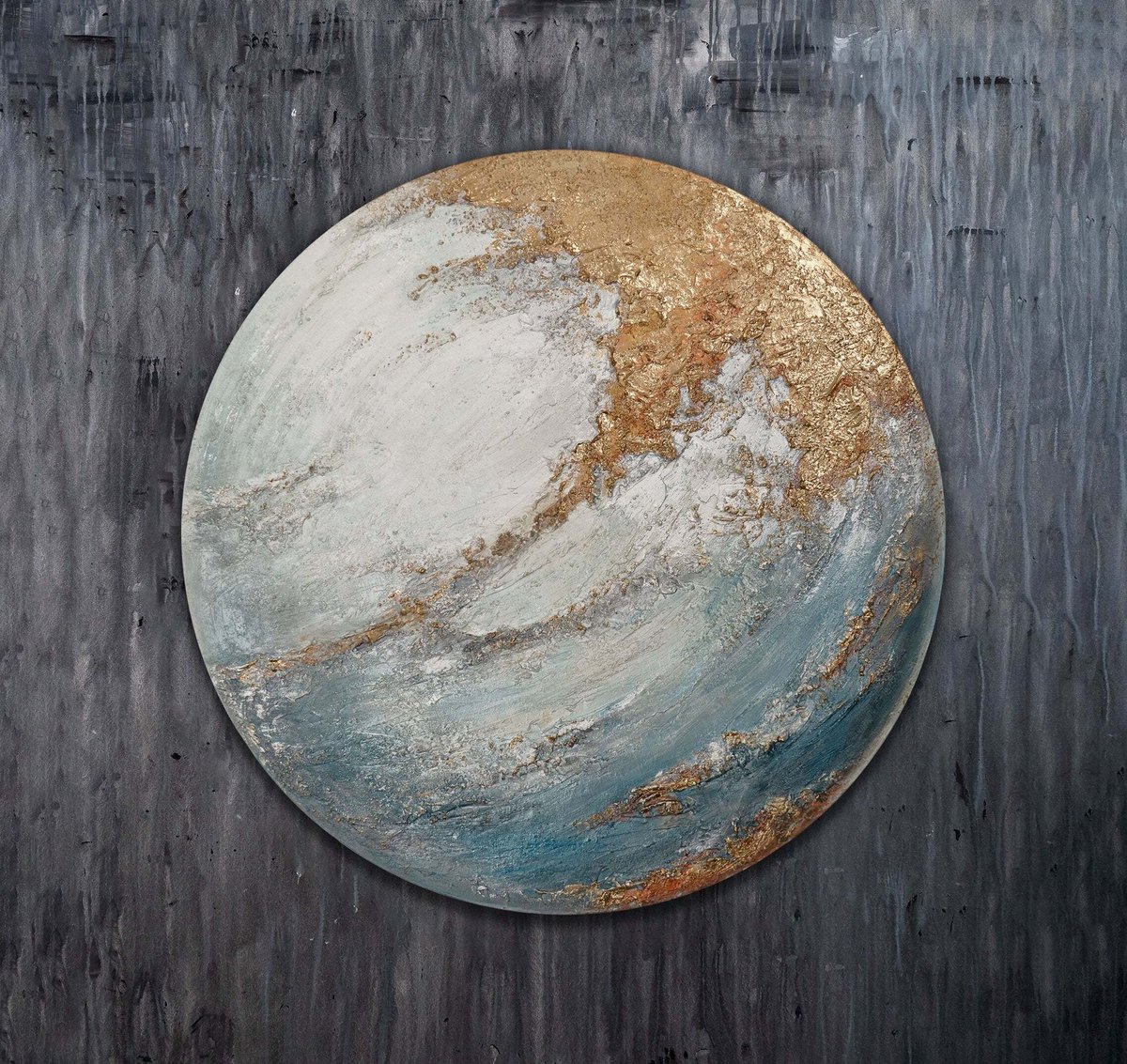 YS Canvas schilderij 70x70 cm handgeschilderd Ephyria abstract etherisch – YS-Art Gallery – Dromerige wanddecoratie voor woonkamer – Modern schilderij voor slaapkamer Round