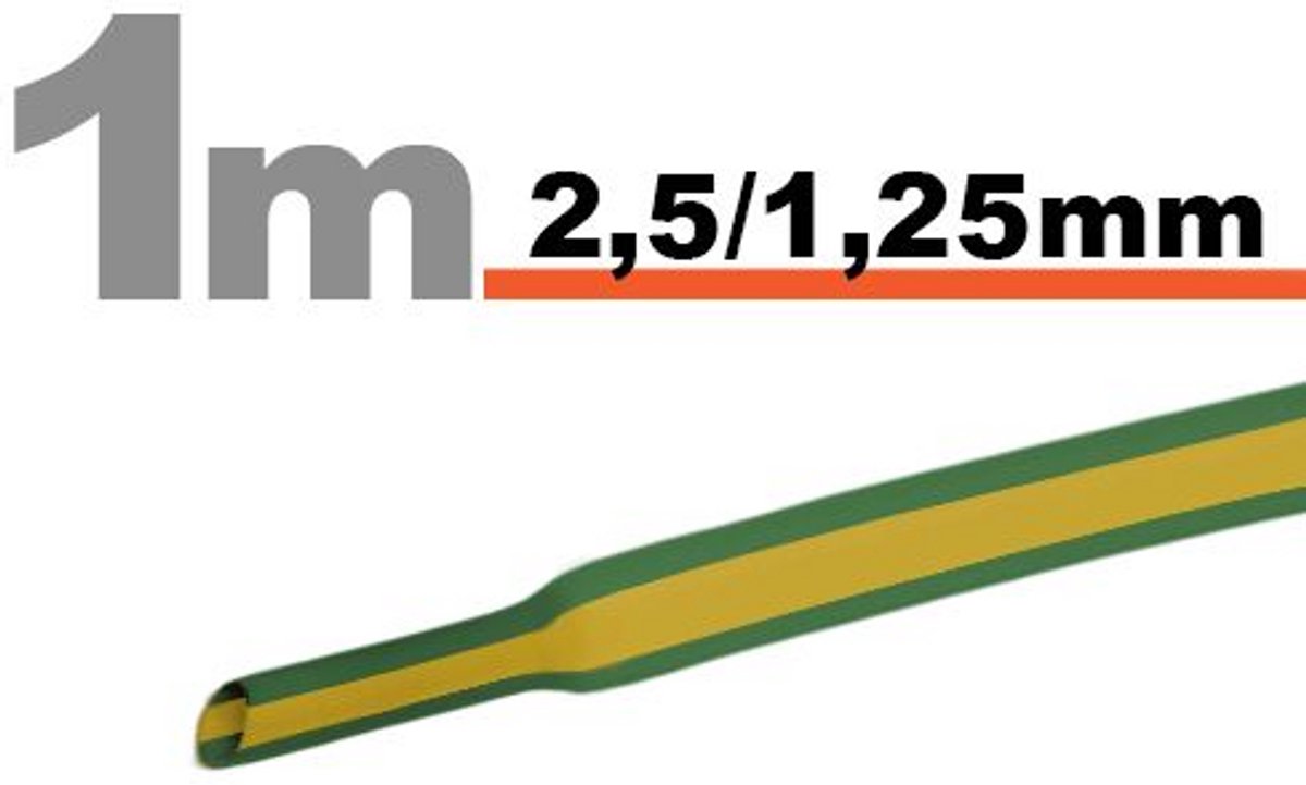 20× 1 Meter Krimpkous Groen/Geel 2,5 / 1,25 mm – 20 Stukken Van 1 Meter – Warmtekrimpbuis Voor Isolatie En Kabelbescherming – Geschikt Voor Elektrische Installaties En Reparaties [11020X]