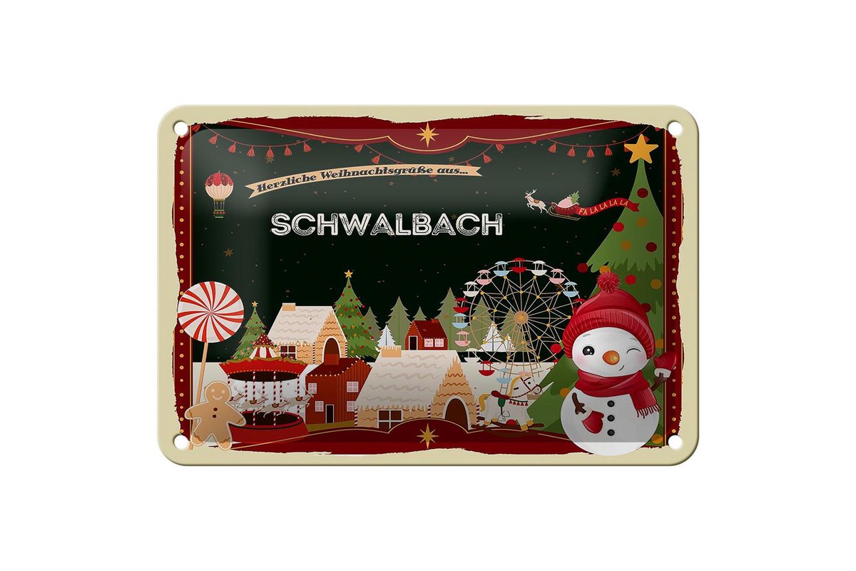 Blechschild Weihnachten Grüße SCHWALBACH Geschenk Dekoration 18x12cm