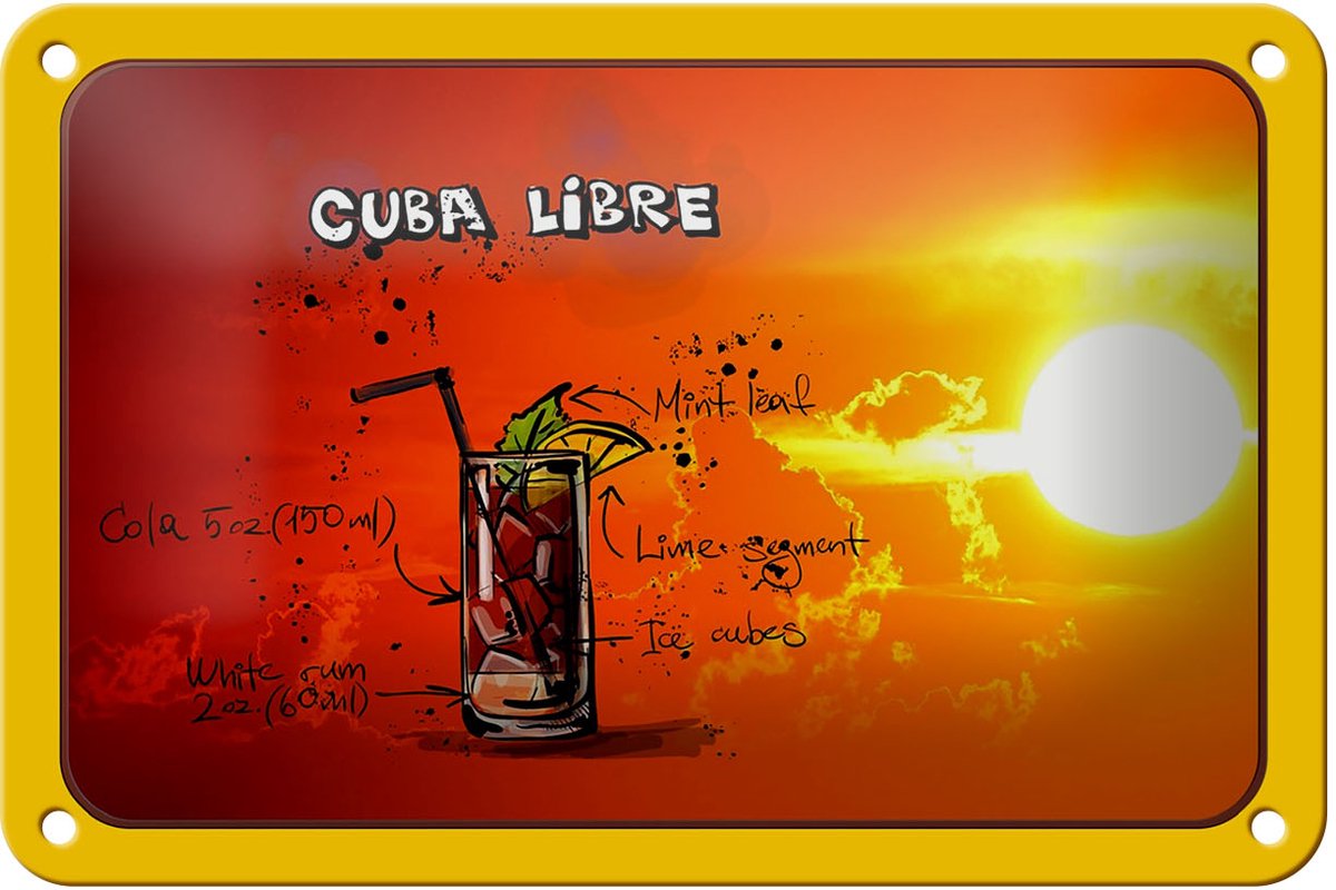 Blechschild Cuba 18x12cm Libre Sonne Cocktail