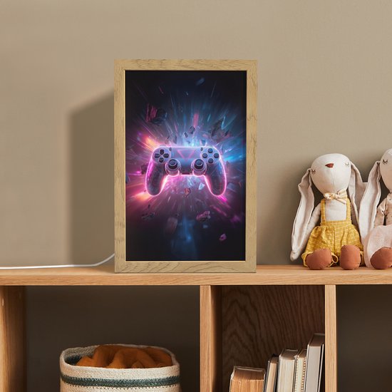 Nachtlampje 20x30 cm - Kinder lampje - Controller - Neon - Explosie - Abstract - Tafellamp kinderkamer - Slaapkamer lamp - Bedlamp kinderen - Kinderlampje stopcontact - Wandlamp babykamer - Nachtlampjes van OnlyWow — afbeelding 3