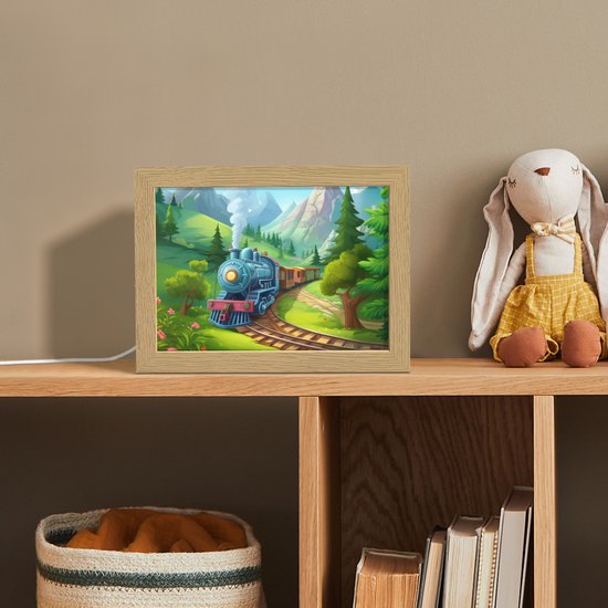 Nachtlampje 20x15 cm - Kinder lamp - Trein - Bloemen - Kinderen - Natuur - Tafellamp kinderkamer - Slaapkamer lamp - Bedlamp kinderen - Kinderlampje stopcontact - Wandlamp babykamer - Nachtlampjes van Merkloos — afbeelding 3