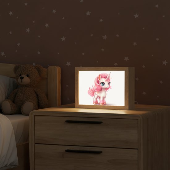 Nachtlampje 20x15 cm - Kinder lamp - Unicorn - Meisjes - Kinderen - Eenhoorn - Roze - Tafellamp kinderkamer - Slaapkamer lamp - Bedlamp kinderen - Kinderlampje stopcontact - Wandlamp babykamer - Nachtlampjes van Merkloos — afbeelding 2