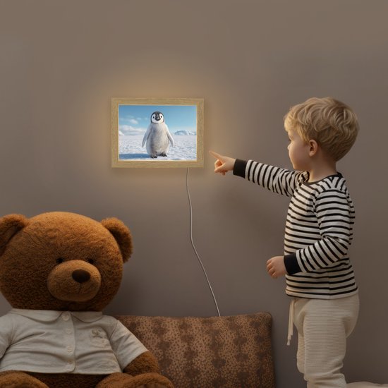 Nachtlampje 20x15 cm - Kinder lamp - Pinguïn - Sneeuw - Landschap - Wit - Tafellamp kinderkamer - Slaapkamer lamp - Bedlamp kinderen - Kinderlampje stopcontact - Wandlamp babykamer - Nachtlampjes van Merkloos — afbeelding 5