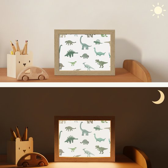Nachtlampje 20x15 cm - Kinder lamp - Dino - Groen - Jongens - Dinosaurus - Blauw - Tafellamp kinderkamer - Slaapkamer lamp - Bedlamp kinderen - Kinderlampje stopcontact - Wandlamp babykamer - Nachtlampjes van Bajufu — afbeelding 4