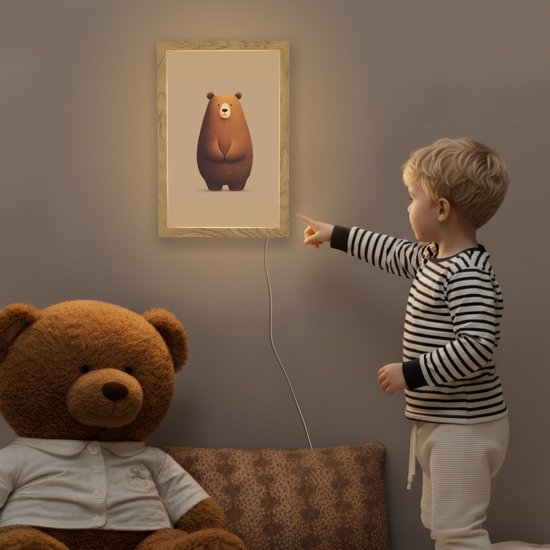 Nachtlampje 20x30 cm - Kinder lamp - Beer - Minimalistisch - Bruin - Tafellamp kinderkamer - Slaapkamer lamp - Bedlamp kinderen - Kinderlampje stopcontact - Wandlamp babykamer - Nachtlampjes van Walplus — afbeelding 5