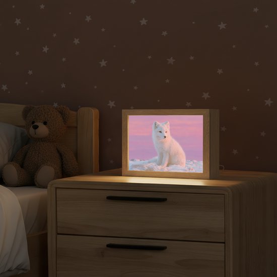 Nachtlampje 20x15 cm - Kinder lamp - Poolvos - Sneeuw - Roze - Tafellamp kinderkamer - Slaapkamer lamp - Bedlamp kinderen - Kinderlampje stopcontact - Wandlamp babykamer - Nachtlampjes van Merkloos — afbeelding 2