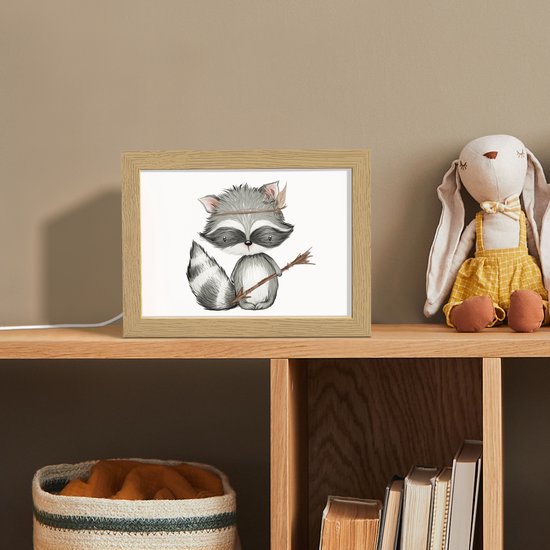 Nachtlampje 20x15 cm - Kinder lamp - Wasbeer - Dier - Bosdieren - Tafellamp kinderkamer - Slaapkamer lamp - Bedlamp kinderen - Kinderlampje stopcontact - Wandlamp babykamer - Nachtlampjes van Merkloos — afbeelding 3