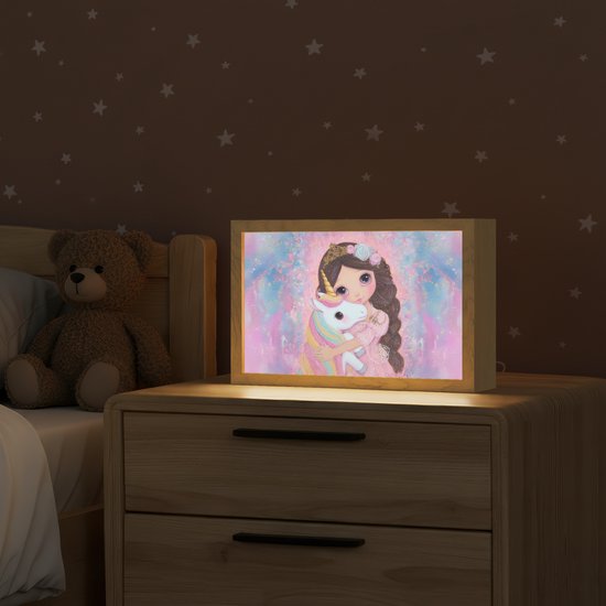 Nachtlampje 30x20 cm - Kinder lamp - Meisje - Eenhoorn - Glitter - Tafellamp kinderkamer - Slaapkamer lamp - Bedlamp kinderen - Kinderlampje stopcontact - Wandlamp babykamer - Nachtlampjes van Decoways — afbeelding 2