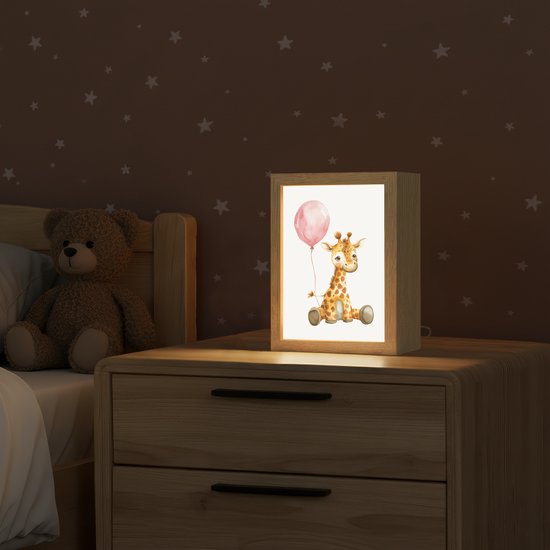 Nachtlampje 15x20 cm - Kinder lamp - Giraf - Baby - Dieren - Roze ballon - Tafellamp kinderkamer - Slaapkamer lamp - Bedlamp kinderen - Kinderlampje stopcontact - Wandlamp babykamer - Nachtlampjes van Merkloos — afbeelding 2