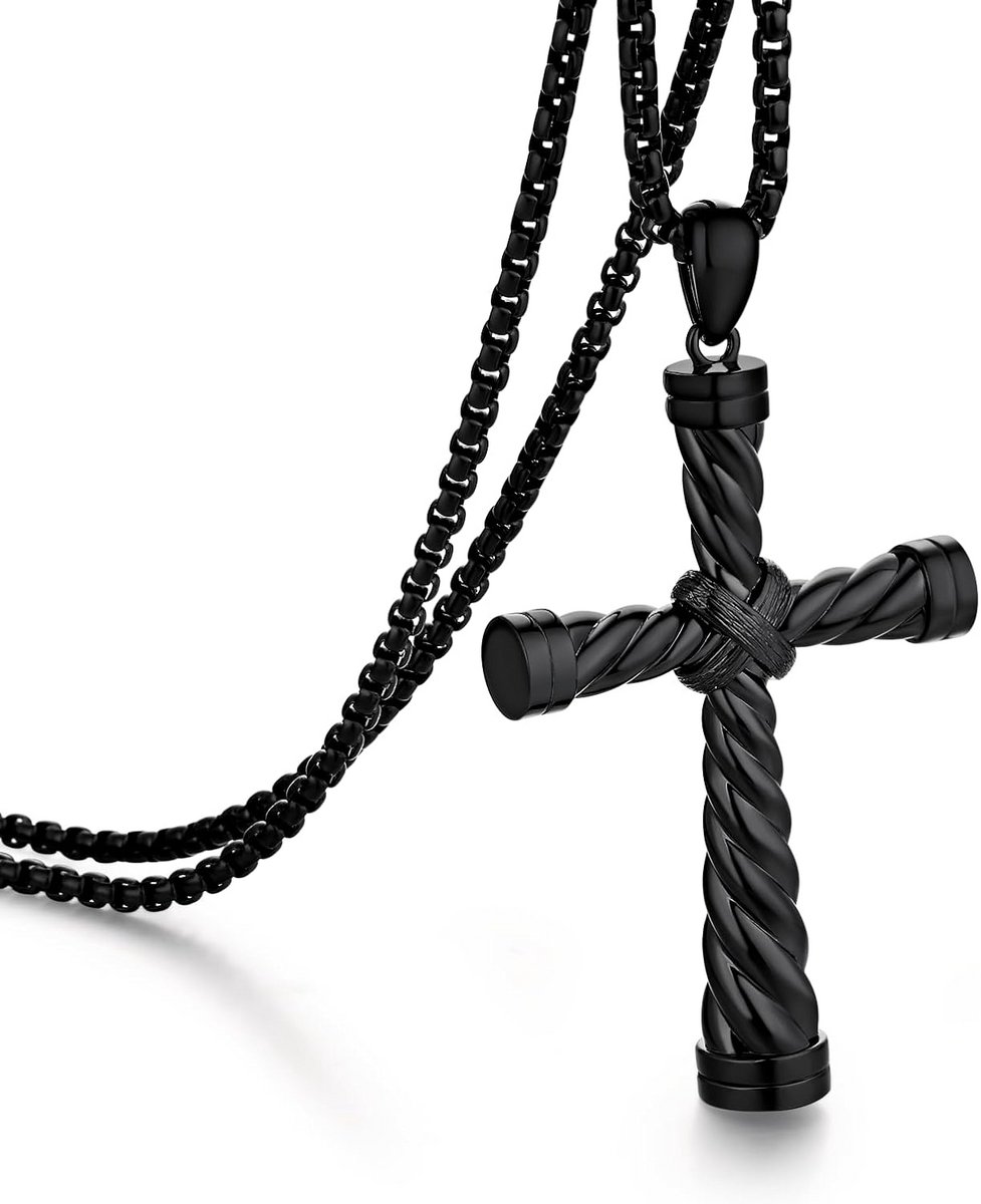 Heren Kruis Keten RVS - 18K Goud-Witgoud-Zwart Gevoerd met Ketting