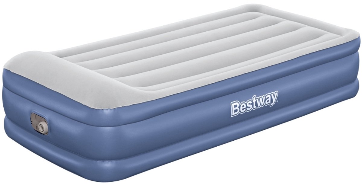 Bestway – Luchtbed – 1-Persoons – 97×191×46 cm – Grijs/Blauw – Met Ingebouwde Elektrische Pomp – Incl. 3-in-1 Opbergtas - Luchtbed - 1-persoons Luchtbed - Luchtbed Met Pomp - Luchtbed Voor Binnen Gebruik - Luchtbed Voor Gasten