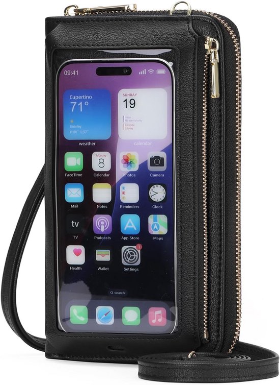 HouseVibe Polsband – 19 Cm, Zwart PU-leer, Met Bevestigingskoord, Voor Portemonnee, Telefoon, Tas, Camera Of Sleutelhanger