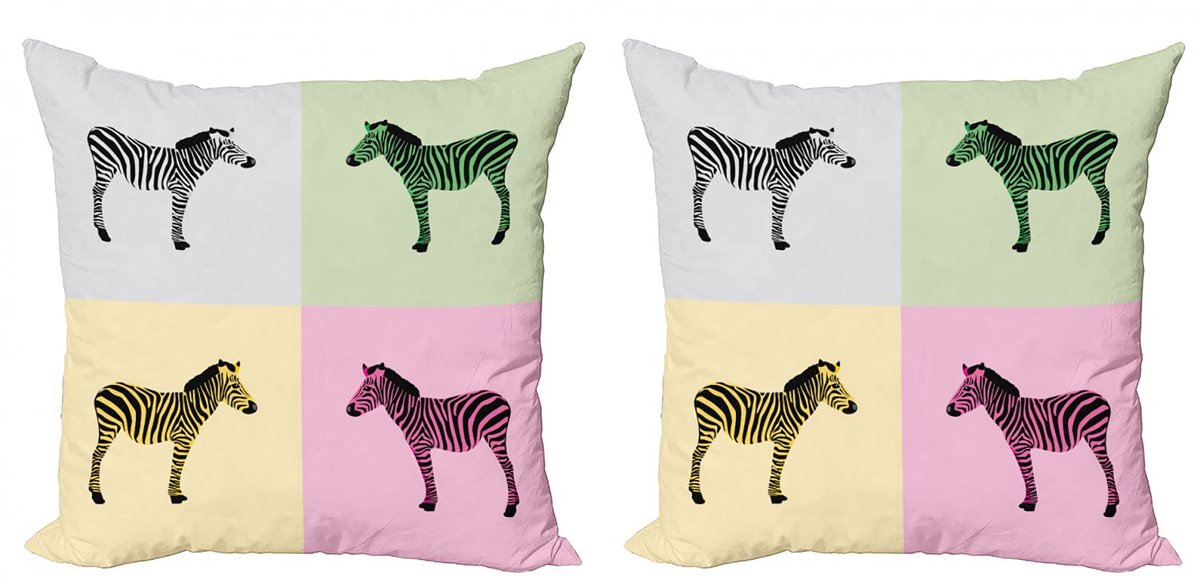 ABAKUHAUS Zebra Kussenhoes Set 2×60×60 cm – Dubbelzijdige druk, Multicolor Mehrfarbig