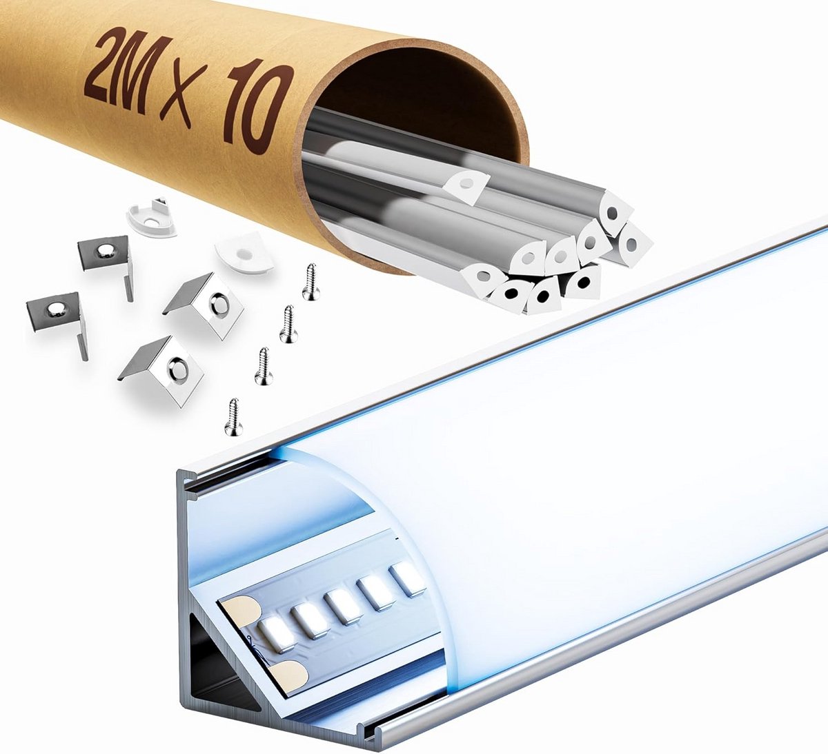 Aluminium LED Hoekprofiel 2 Meter met Melkachtige Diffuser voor 10mm Strips
