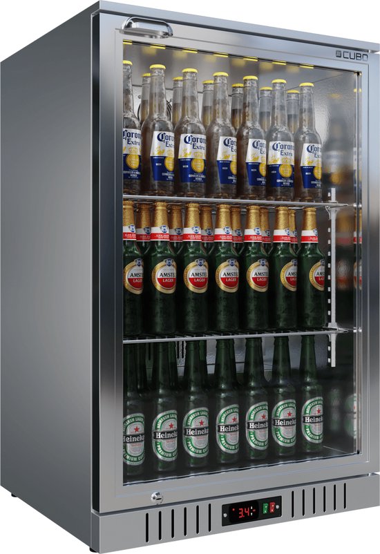 Cubo Barkoelkast 133L - 1 Glazen deur RVS - Afsluitbaar met slot - 72 flessen - Energiezuinig - CS-130H-S-EE- Frigo