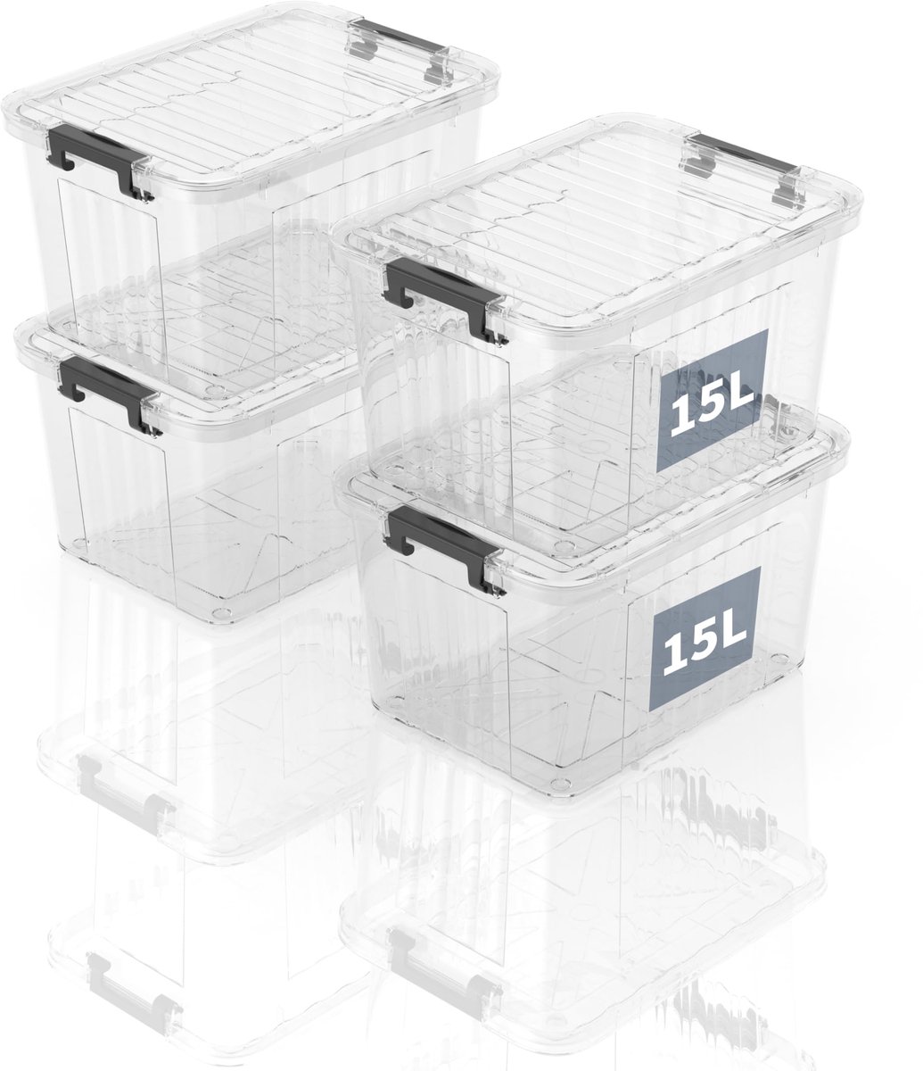 Unyqoos® Transparante stapelbare opbergdozen voor thuis en kantoor met deksel