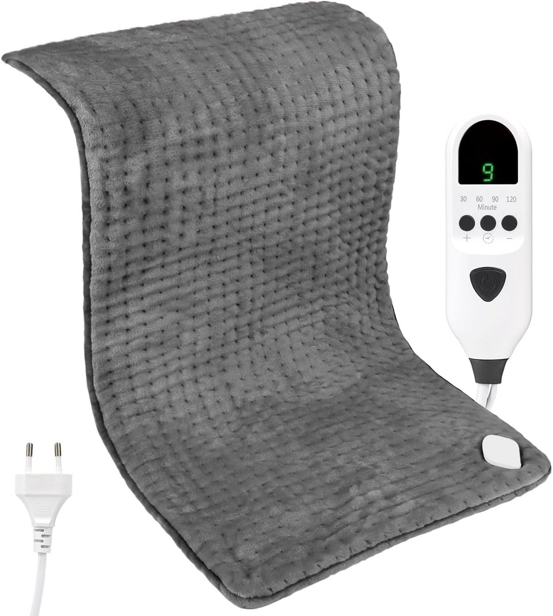Verwarmbaar Kussen Grijs 30x60cm - Elektrisch Warmtekussen met 9 Warmtestanden