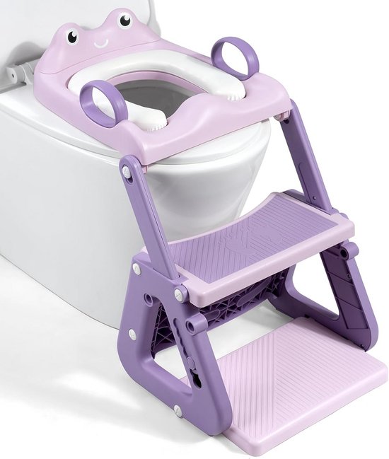 Orzbow Verstelbare Kindertoiletbril met Trap, 2 in 1 Kindertoilet Trainingszitje met Opstapje, Potje Voor Baby, In Hoogte Verstelbaar, Verlengd Pedaal en PVC Kussen, Antislip en Lichtgewicht, Groen