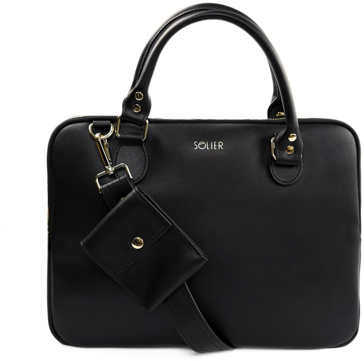 Solier FL26 Alcamo - Laptoptas Dames - Echt Leer - 13,3 Inch Laptopvak - Schouderriem - Zwart