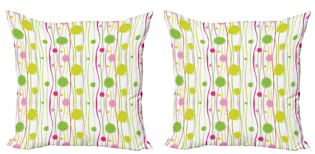 ABAKUHAUS Kussenhoes – 2x 45x45 cm – Doodle Stripes Dots – microvezel Groen