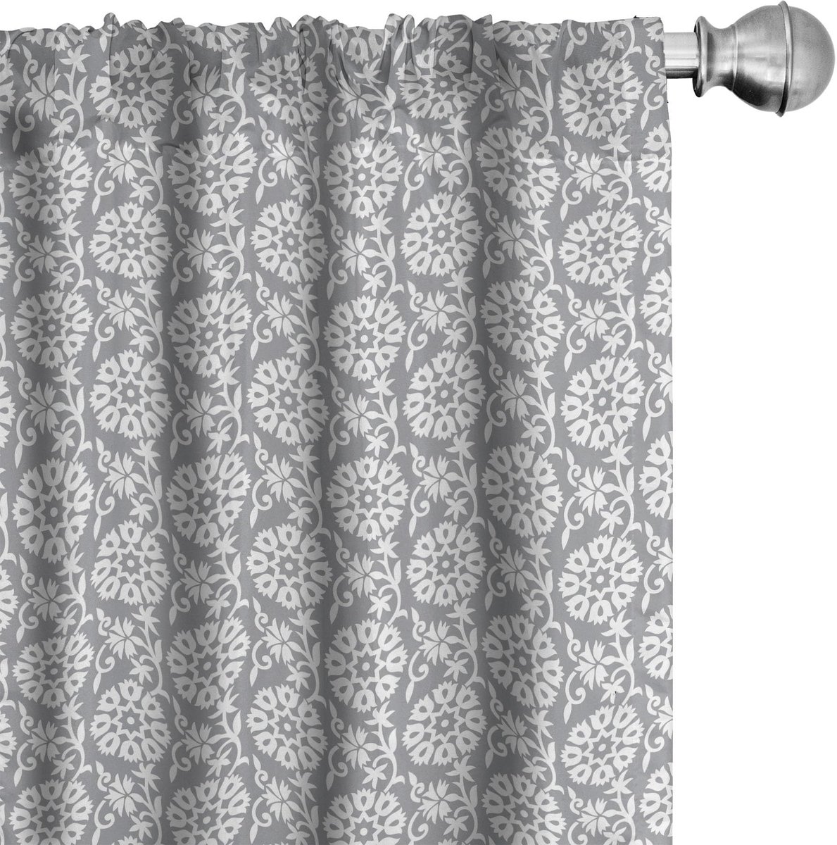ABAKUHAUS Gordijnen Grijs-Wit Rich Flora 2x75x175 cm – Microvezel Grijs en wit
