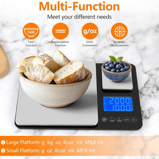 INF Digitale keukenweegschaal met dubbele weegplaten 10 kg/1g en INF Digitale keukenweegschaal met dubbele weegplaten 10 kg/1g en